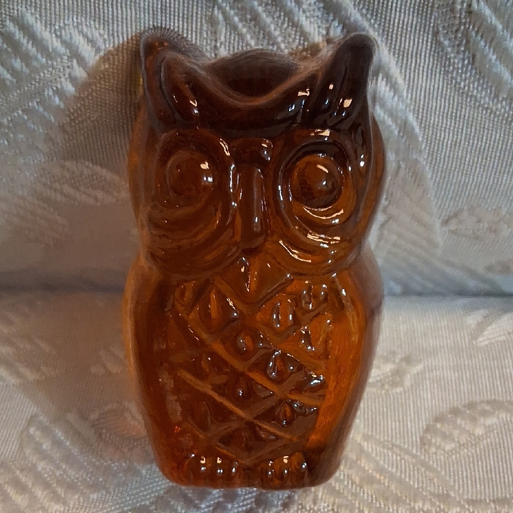 Vtg Viking Glass Amber Owl Paperweight/Figurine